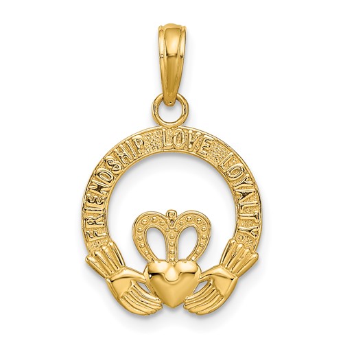 14K Yellow Gold Flat-Backed Friendship Love Loyalty Claddagh Pendant