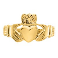 14K Yellow Gold Mens Polished Claddagh Ring view 5