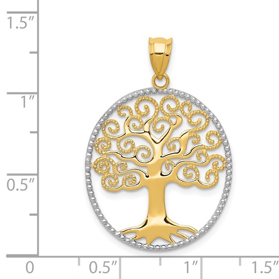 14k and White Rhodium Filigree Tree of Life Pendant