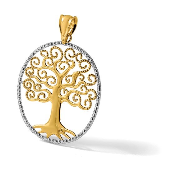 14k and White Rhodium Filigree Tree of Life Pendant