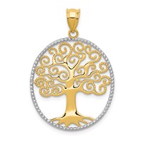 14K and White Rhodium Filigree Tree of Life Pendant view 1