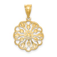 14K and White Rhodium Diamond-Cut Round Pendant view 4