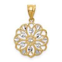 14K and White Rhodium Diamond-Cut Round Pendant view 1