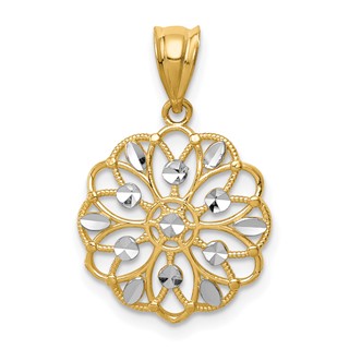 14K and White Rhodium Diamond-Cut Round Pendant