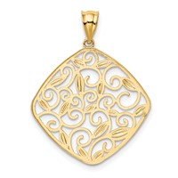 14K and White Rhodium Diamond-Cut Filigree Swirl Pendant view 3