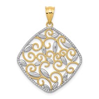 14K and White Rhodium Diamond-Cut Filigree Swirl Pendant view 1