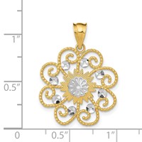 14K and White Rhodium Diamond-cut Swirl Round Pendant view 3