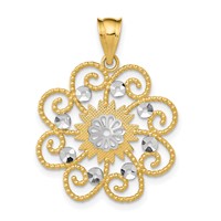 14K and White Rhodium Diamond-cut Swirl Round Pendant view 1
