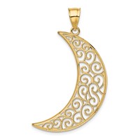 14K Yellow Gold Large Filigree Moon Pendant view 3