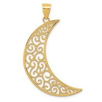 14K Yellow Gold Large Filigree Moon Pendant view 1