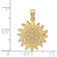 14K Yellow Gold Polished Filigree Sun Pendant view 4