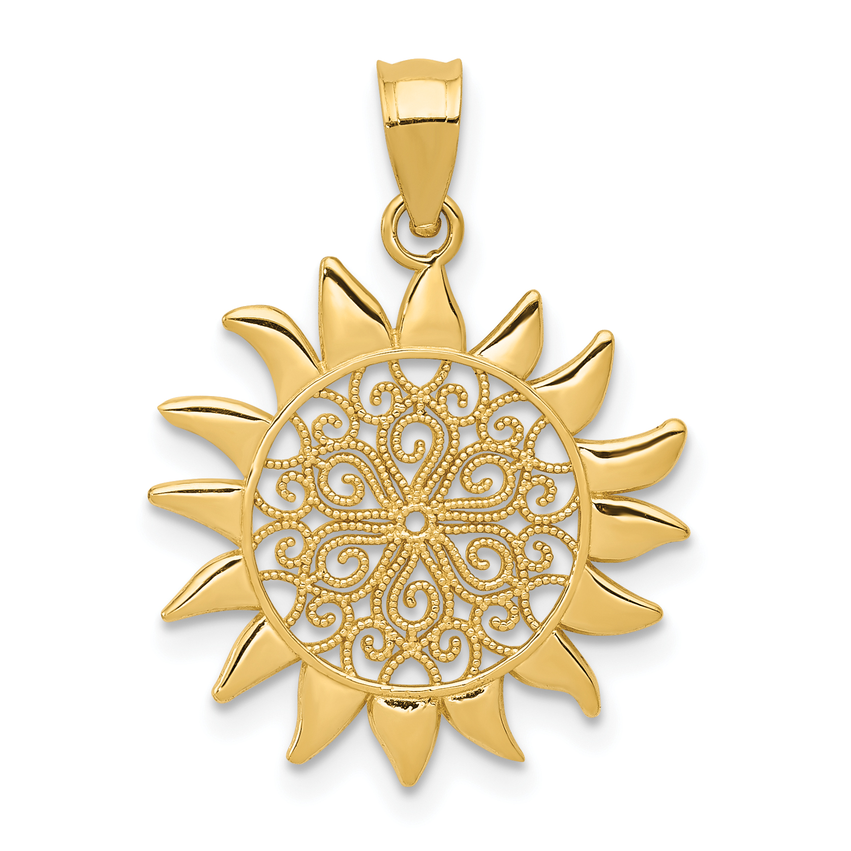 14k Polished Filigree Sun Pendant (K4812)