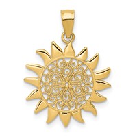 14K Yellow Gold Polished Filigree Sun Pendant view 1