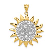14K and White Rhodium Filigree Sun Pendant view 1