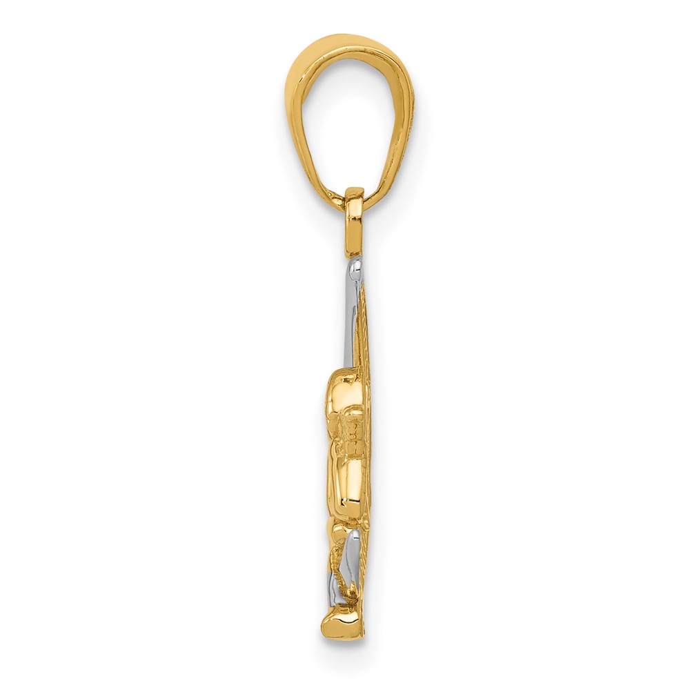 14k and Rhodium Polished Moon w/ Angel Pendant (K4816)
