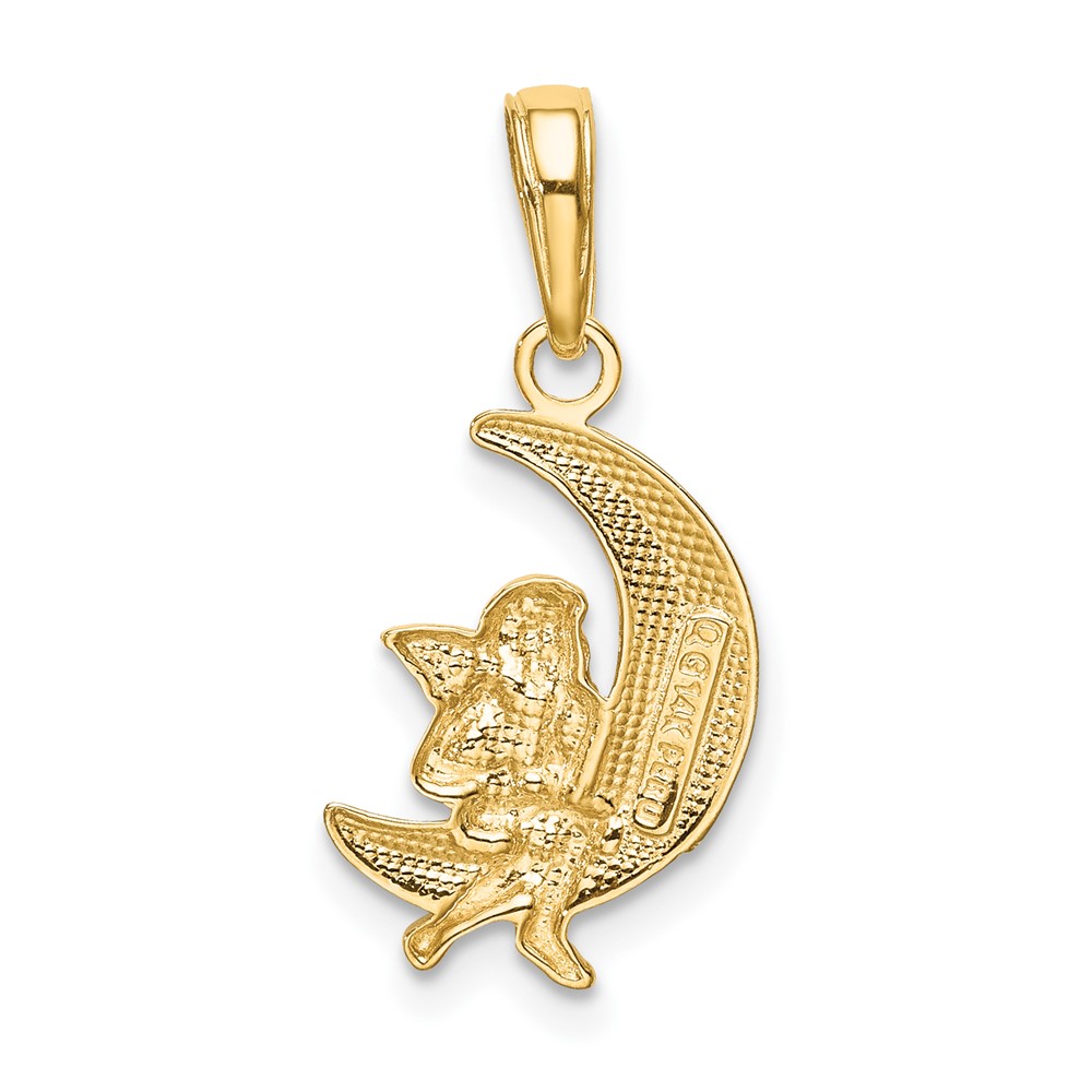 14k and Rhodium Polished Moon w/ Angel Pendant (K4816)