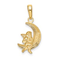 14K and White Rhodium Polished Moon Pendant with Angel view 3