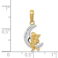 14K and White Rhodium Polished Moon Pendant with Angel view 4