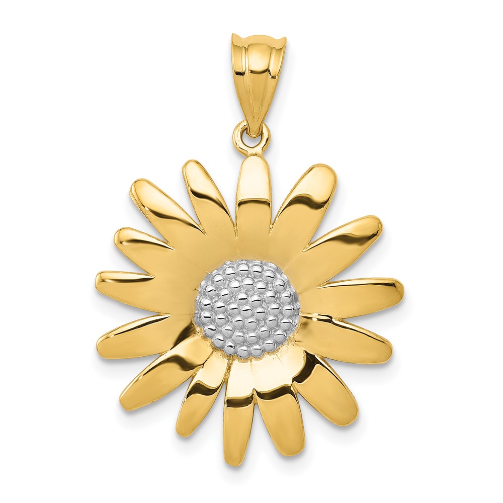 14K and White Rhodium Sunflower Pendant