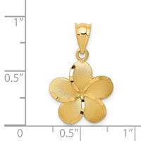14K Yellow Gold Satin Diamond-cut Plumeria Pendant view 3
