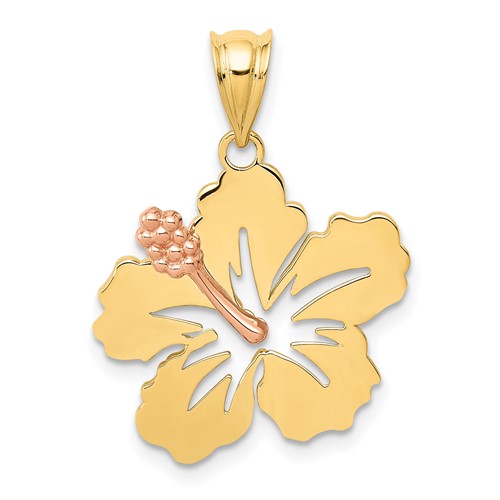 14K Yellow and Rose Gold Hibiscus Flower Pendant