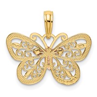 14K Two-tone Pendant with White Rhodium Diamond-cut Butterfly view 3