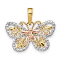 14K Two-tone Pendant with White Rhodium Diamond-cut Butterfly view 1