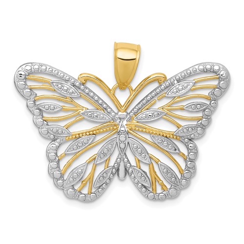 14K and White Rhodium Filigree Butterfly Pendant