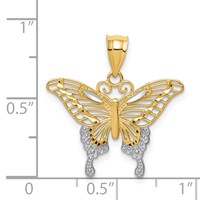 14K and White Rhodium Diamond-cut Butterfly Pendant view 3