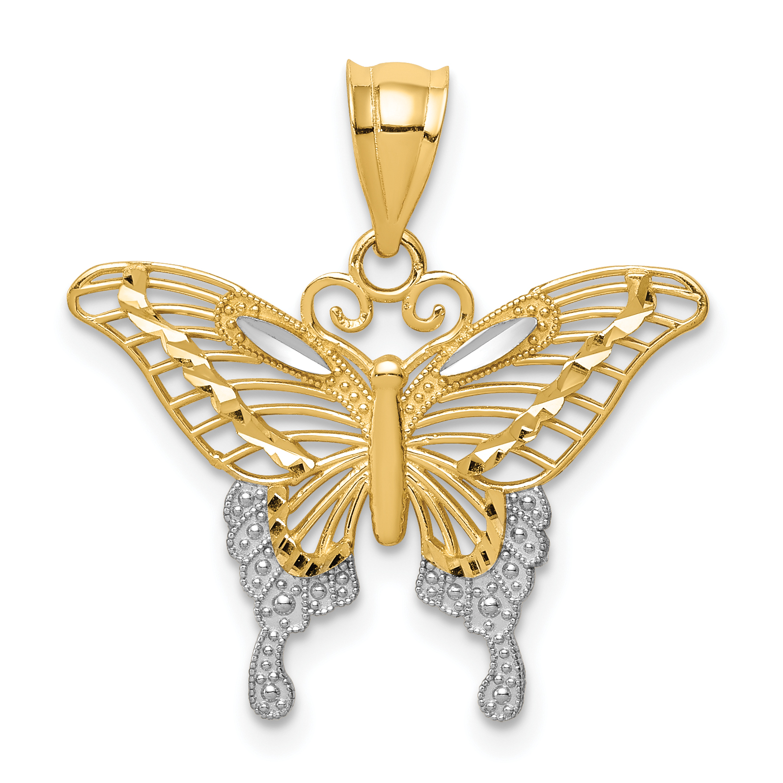14k and Rhodium Diamond-cut Butterfly Pendant (K4841)
