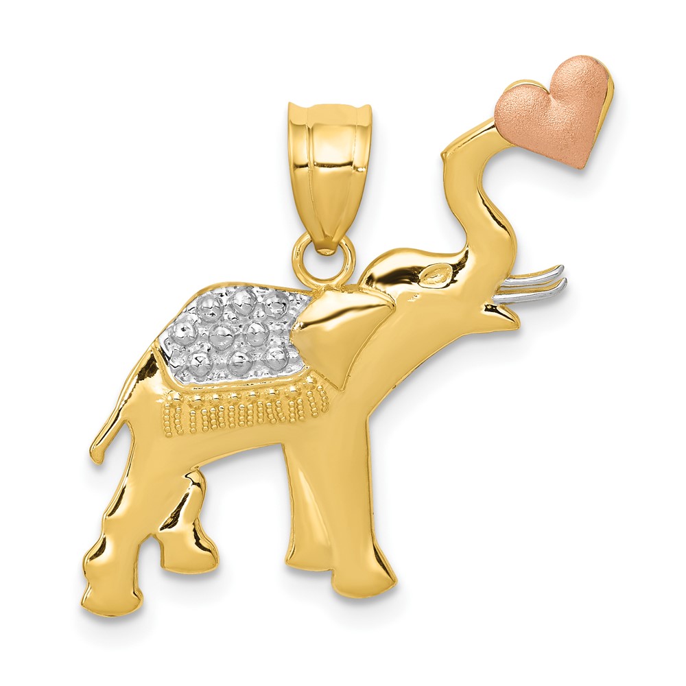 14K Two-tone Pendant with White Rhodium Elephant with Heart