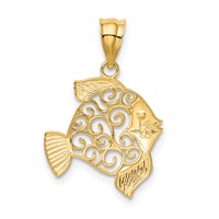 14K Yellow Gold Filigree Fish Pendant view 3