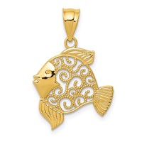14K Yellow Gold Filigree Fish Pendant view 1
