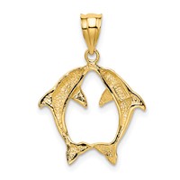 14K Yellow Gold Two Dolphins Pendant view 3
