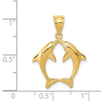 14K Yellow Gold Two Dolphins Pendant view 4