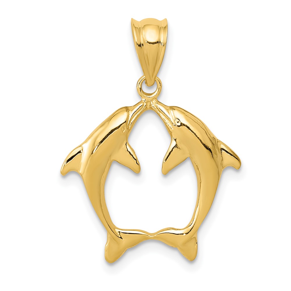 14K Yellow Gold Two Dolphins Pendant