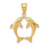 14K Yellow Gold Two Dolphins Pendant view 1