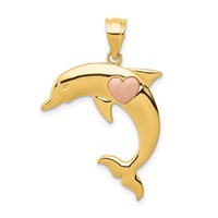 14K Two-Tone Dolphin Pendant with Heart view 1