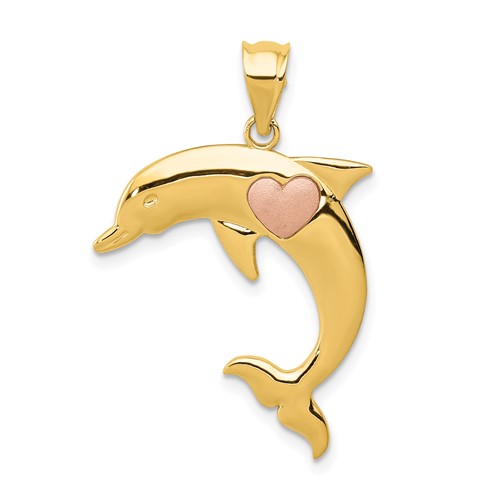 14K Two-Tone Dolphin Pendant with Heart