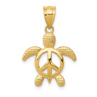 14K Peace Sign Turtle Pendant view 1