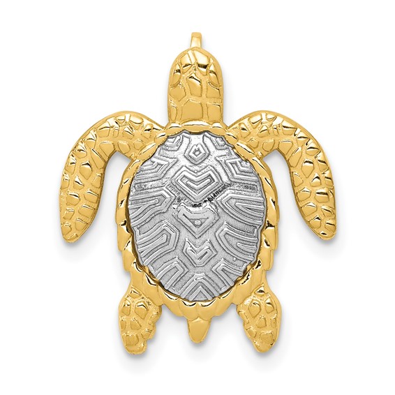 14K Two-Tone Turtle Pendant Chain Slide