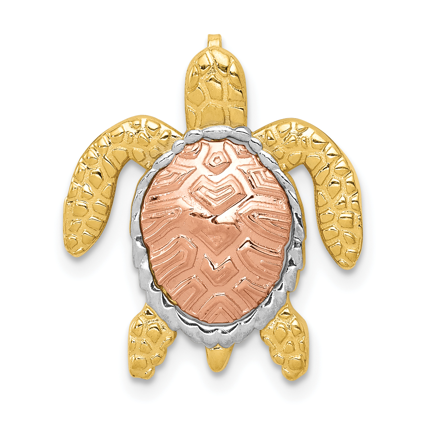 14K Two-Tone w/ White Rhodium Turtle Pendant Slide (K4882)