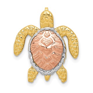 14K Two-Tone with White Rhodium Turtle Pendant Chain Slide