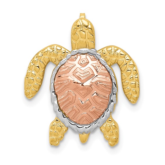14K Two-Tone with White Rhodium Turtle Pendant Chain Slide
