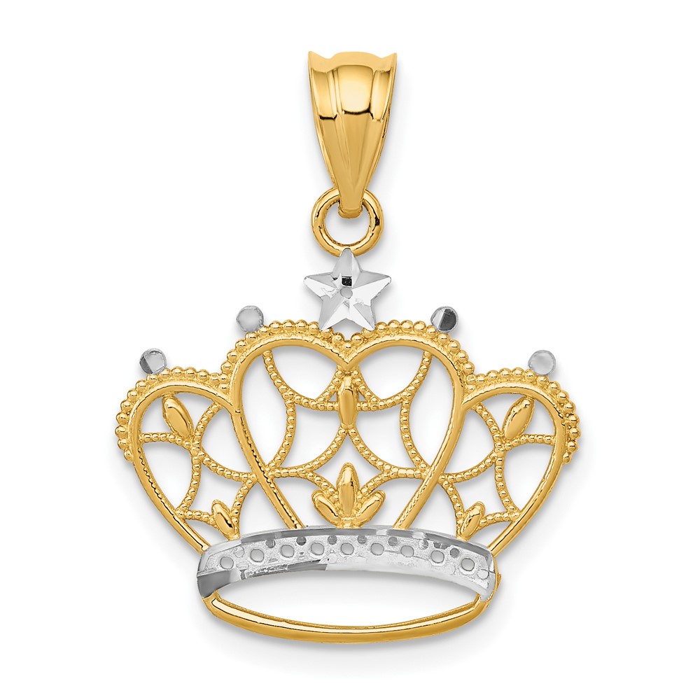 14k and Rhodium Crown Pendant (K4884)