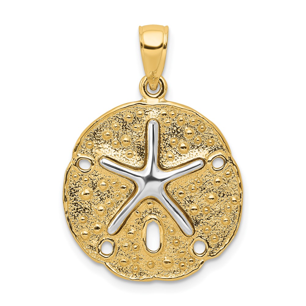 14K Two-Tone Sand Dollar Pendant with Starfish