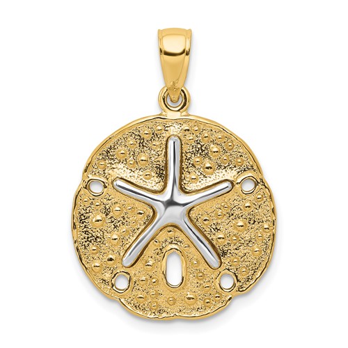 14K Two-Tone Sand Dollar Pendant with Starfish