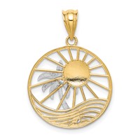 14K Two-tone Sun and Palm Tree in Circle Pendant view 4