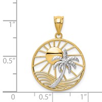 14K Two-tone Sun and Palm Tree in Circle Pendant view 3