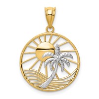 14K Two-tone Sun and Palm Tree in Circle Pendant view 1